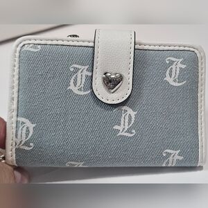 NWT) Juicy Couture card holder/mini wallet Denim Blue Canvas Faux Leather Trim
